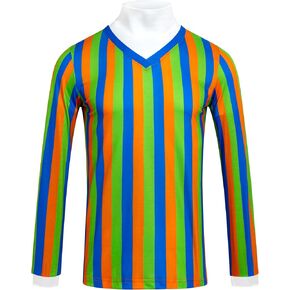 60 70s Adult Men's Neck Pullover Shirt Costume Cosplay Stripe Long Sleeve Shirt
