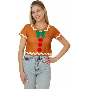 Gingerbread Crop Top Shirt for Women - Womens Man Women T Cosplay Xmas Christmas Halloween Costumes