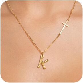 Gold Initial Letter Necklaces for Women Personalized Gold Cross Necklaces Dainty A-Z Pendent Birthday Valentine's Day Gifts for Women Jewelry in Saudi Arabia