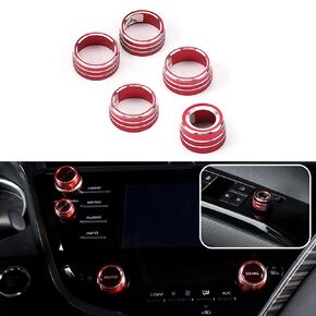 Air Conditioning Knob Cover Suitable for 2018-2020 Toyota Camry Window Lift Down Panel Trim Aluminum Alloy Multimedia Volume Audio Cap 5PCS - Red