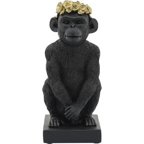 Sagebrook Home Novelty Polyresin Figurines Monkey Flower Crown Accent Piece Sculpture Home Decor Collectible, Craft Ornament Art Statue Decoration for Interior Design, 8" H, Black Gold