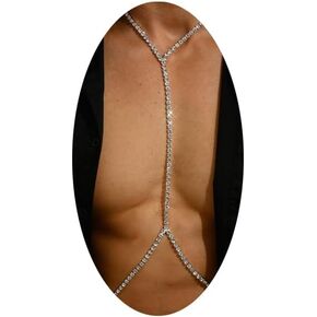Simple Rhinestone Neck Chain Festival Rave Long Body Chain Necklace Summer Crystal Harness Body Chain Rhinestone Waist Belly Chain Jewelry for Women Men