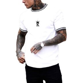 SOLY HUX Men's Summer Letter Graphic Tee Short Sleeve Crew Neck Striped Trim T-Shirt Tops