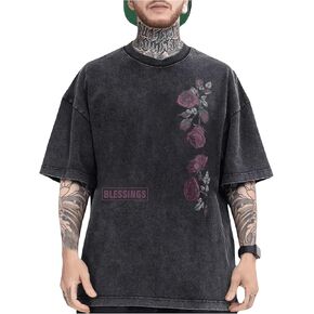 Verdusa Men's Grunge Vintage T Shirts Floral Print Short Sleeve Tee Tops