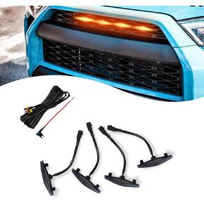 4 PCS Car Speedmaster Medium Grid Grille Light, 3.74" x 0.59" ABS Housing One-to-four Front Bumper LED Lights, Modification Accessories, Compatible with TOYOTA 4RUNNER (Yellow)
