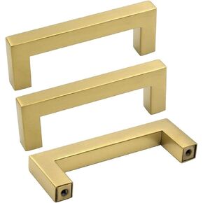 goldenwarm 10 Pack Gold Cabinet Pulls Square Kitchen Hardware Handles - LSJ12GD160 Brushed Brass Pulls for Cabinets Closet Square Cupboard Bathroom Desk Door Knobs 6-1/4in(160mm) Hole Centers