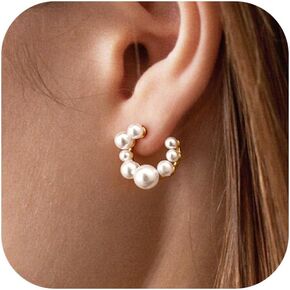 Tewiky Pearl Hoop Earrings for Women Earrings for Women Trendy Hypoallergenic Earrings Fall Earrings for Women Dainty Earrings White Earrings Cute Earrings for Women Fashion Earrings for Women