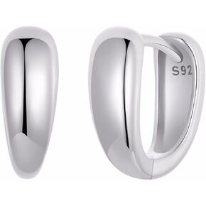 Qings Gold/Silver Hoop Earrings For Women, 925 Sterling Silver Minimalist Plain Silver Ear Buckles Chunky Hoops Hypoallergenic Thick Huggie Earrings for Girls Gift