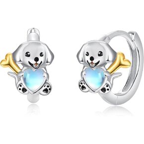 Dreamboat Dog Hoop Earrings for Women 925 Sterling Silver Moonstone Puppy Huggie Hoops Earring Birthday Jewelry Gifts for Dog Lovers