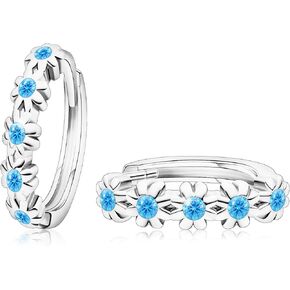 Blue Small Hoop Earrings for Women Hypoallergenic Girls Huggie Earrings Cute Mini Cubic Zirconia Daisy Flower Earrings