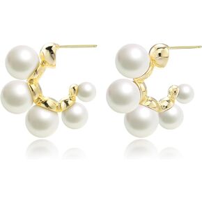 Women's Gold Pearl Hoop Earrings Multiple Styles, Simple Large Small Heart Shape Flower Cubic Zirconia.