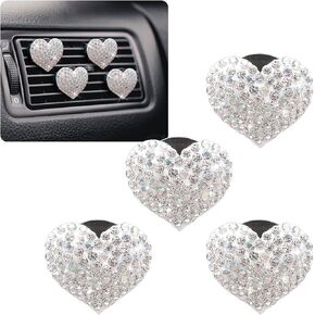 4PCS Bling Heart-Shaped Car Vent Clips, Love Crystal Decorative Air Freshener Diffuser for Car Interior, Universal Decor Car Vent Accessories for Women and Men (Pink)