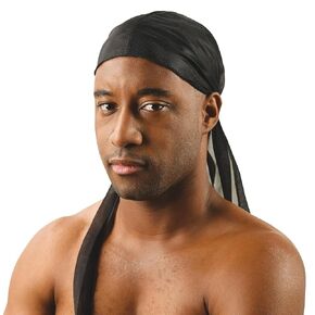 Titan Satin Du Rag Silky Durag with Long Tail for Men, 1PC BLACK COLOR