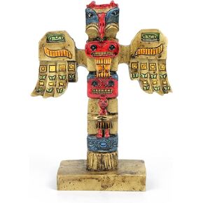 TRANSGOOD Indigenous Totem Pole Resin Indian Figurines Mini 4.5" H Alaska Totem Pole Aboriginal Style Decor