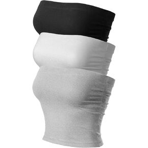 MixMatchy Women's 3 Pack Tube Tops Ruched Side Double Layered Tube Top with Cotton Shelf Bra