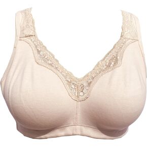 BIMEI Women's Plus Size Cotton Lace Pocket Bra Mastectomy Bra Full Coverage Wirefree Non-Padded