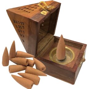 5 بوصة يدويا الكلاسيكية خشبية الهرم البخور حامل المخروط ث / 10 قطعة 2 بوصة الهند كبير ارتداد البخور المخاريط لشلال in Kuwait