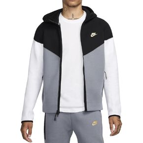 Nike FZ4709-011 Men's Tech Fleece Windrunner Hoodie with Zip Black Size S Code FZ4709-011, Black/Grey/White, S
