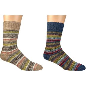 Leo Design 2 Pairs of Norwegian Wool Socks Men, Nordic Hygge with Alpaca wool, Thermal Knitted Crew Soft Warm, Multicolored