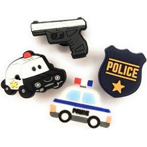 WorkedLikeACharm 4pcs Police Car Officer Badge Shield Blue Lives Matter DAD Shoe Charms for Clog Shoes Decoration Gift