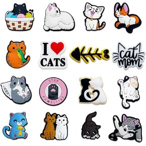 16PC Cat Shoe Charms for Clog Cute Cat Charms Decoration for Kid Party Favor Gifts