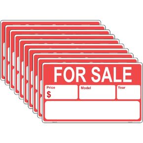10 Pcs Car For Sale Sign Sticker - 25 cm x 15 cm - Self Adhesive Vinyl
