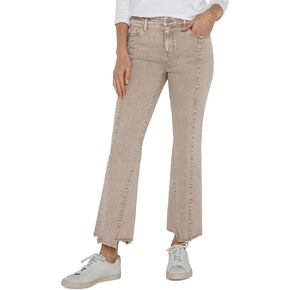 Liverpool Women's Hannah Mid-Rise Crop Flare with Uneven Fray Hem Stretch Denim