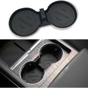 for Tesla Model 3 S X Cup Coasters - Non-Slip Recessed Cup Holder Coasters Washable & Silicone Coasters Interior Accessories for Model S X 2022 2023 2024 Model 3 2024 - Black