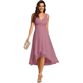Ever-Pretty Women's V Neck Sleeveless Empire Waist Semi Formal Dress Pleated Chiffon Wedding Guest Dresses 61926