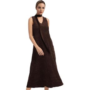 Babalet Women's Velvet V Neck Wrap Semi Formal Dress Cocktail Party Long Dress for Wedding Guest Tank Dress with Scarf