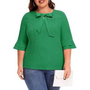 DRESSTELLS Women's Tops 3/4 Bell Sleeve Tunic Plus Size Tops Casual Loose Oversized T-Shirts Flowy Fall Tops 2024