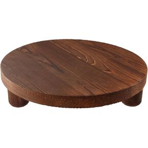 Walnut Wood Pedestal Stand,Decorative Wood Riser Round Vintage Display Stand,10in,Farmhouse Trays for Soap, Plants, Jewelry, Perfume