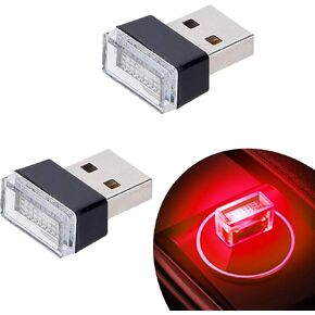 Febrytold 2 قطعة أحمر عالمي صغير USB LED أضواء السيارة الداخلية المحيطة بالجو للسيارة الداخلية الجذع الغلاف الجوي المحيط in Kuwait