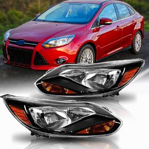 Headlights Assembly with bulbs Compatible with 2012 2013 2014 Ford Focus Headlamp Replacement Black Housing Pair