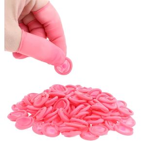 100 Pcs Finger Cots Finger Protectors, Medium Finger Protectors Disposable Fingertips Protective Finger Cots Silicone Non-allergenic Finger Gloves Suitable for Beauty Manicure Massage Electronic(Pink)
