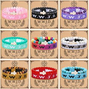 COLOYAN 18PCS WWJD Bracelets Cross Bracelet for Women Men Jesus Christian Religious Bracelet Cross Stone Beaded Bracelets