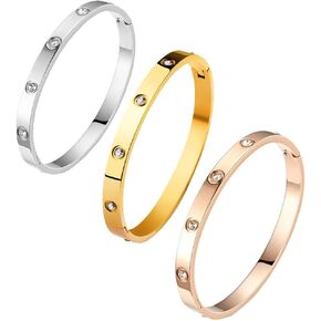 3PCS 18K Gold Plated Love Friendship Family Crystal Bracelet Set,Sister Trio Love Bangle Bracelet,Silver/Steel/Rose Gold Bangle Bracelet,1 PCS Adjustable Crystal Jewelry