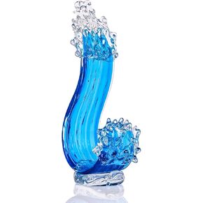 Hand Blown Glass Art Statue, Blue Glass Home Decor Sculpture, sea Glass Home Living Room Decorations for Office Bookshelf Coffee Table Room Console entryway Shelf Decorative Accents.
