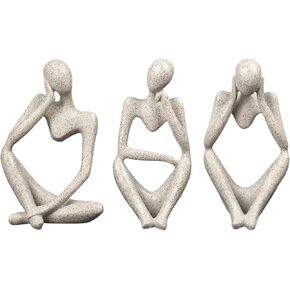 Set of 3 Thinker Statue Abstract Art Sculpture Sandstone Resin Collectible Figurines Modern Home Living Room Office Bookshelf Desktop Decor Housewarming Gifts