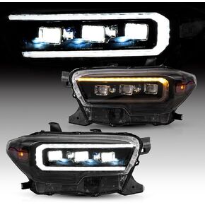 VLAND LED Projector Headlights For 3rd Gen Tacoma 2016 2017 2018 2019 2020 2021 2022 2023 W/LED DRL, Hi/Low Beam Lens, Amber Side Marker Lights, Not For Factory LED Headlight