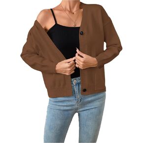 Verdusa Women's Button Down Cardigan Sweaters Long Sleeve V Neck Knit Jacket with Pockets