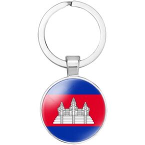 vmcoatdu Cambodia Kampuchea National Flag Key Chain Keyring Gift Men Women Keychain Stainless Steel and Inlaid Glass Materials