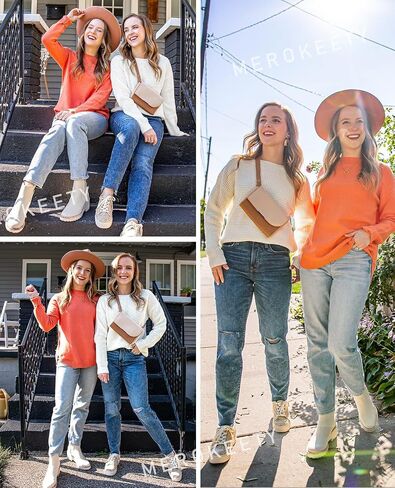 MEROKEETY Women's 2024 Fall Long Balloon Sleeve Crew Neck Sweater Tops Waffle Knit Soft Pullover Jumper in Kuwait