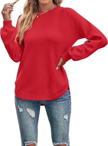 MEROKEETY Women's 2024 Fall Long Balloon Sleeve Crew Neck Sweater Tops Waffle Knit Soft Pullover Jumper in Kuwait