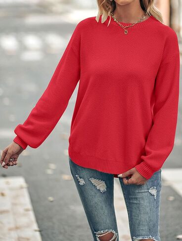 MEROKEETY Women's 2024 Fall Long Balloon Sleeve Crew Neck Sweater Tops Waffle Knit Soft Pullover Jumper in Kuwait