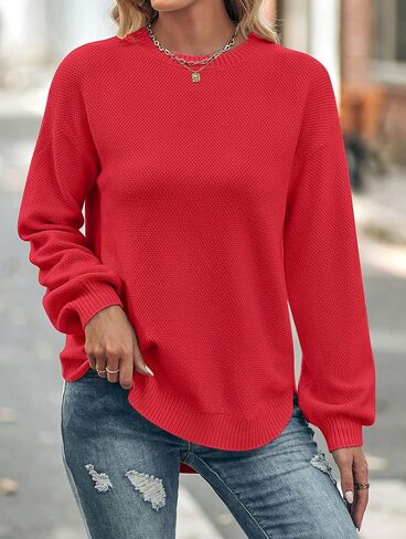 MEROKEETY Women's 2024 Fall Long Balloon Sleeve Crew Neck Sweater Tops Waffle Knit Soft Pullover Jumper in Kuwait