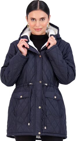 Jones NY Diamond-Quilted Jacket Anorak with Fur Lining - Winter Coats for Women, Black in Kuwait