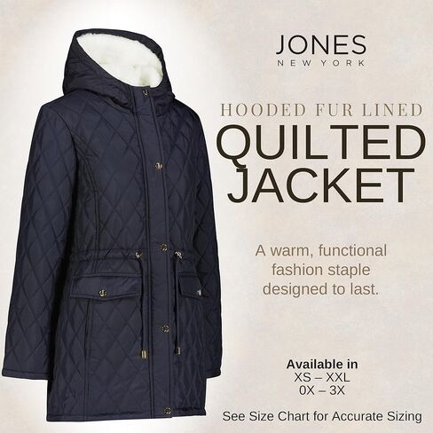 Jones NY Diamond-Quilted Jacket Anorak with Fur Lining - Winter Coats for Women, Black in Kuwait