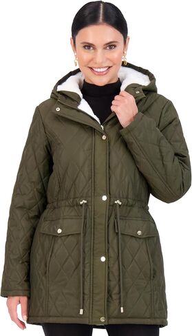 Jones NY Diamond-Quilted Jacket Anorak with Fur Lining - Winter Coats for Women, Black in Saudi Arabia
