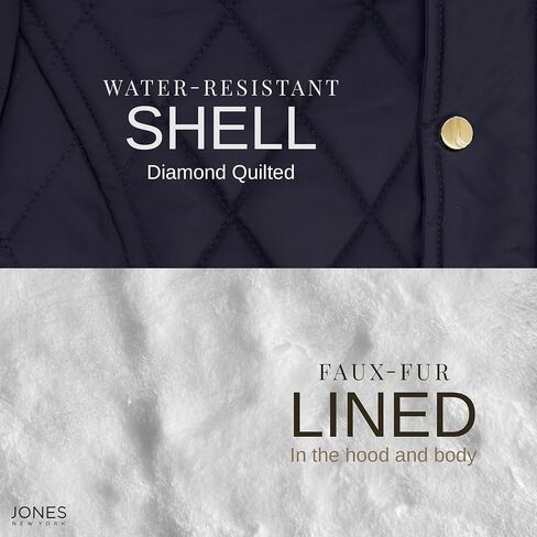 Jones NY Diamond-Quilted Jacket Anorak with Fur Lining - Winter Coats for Women, Black in Kuwait